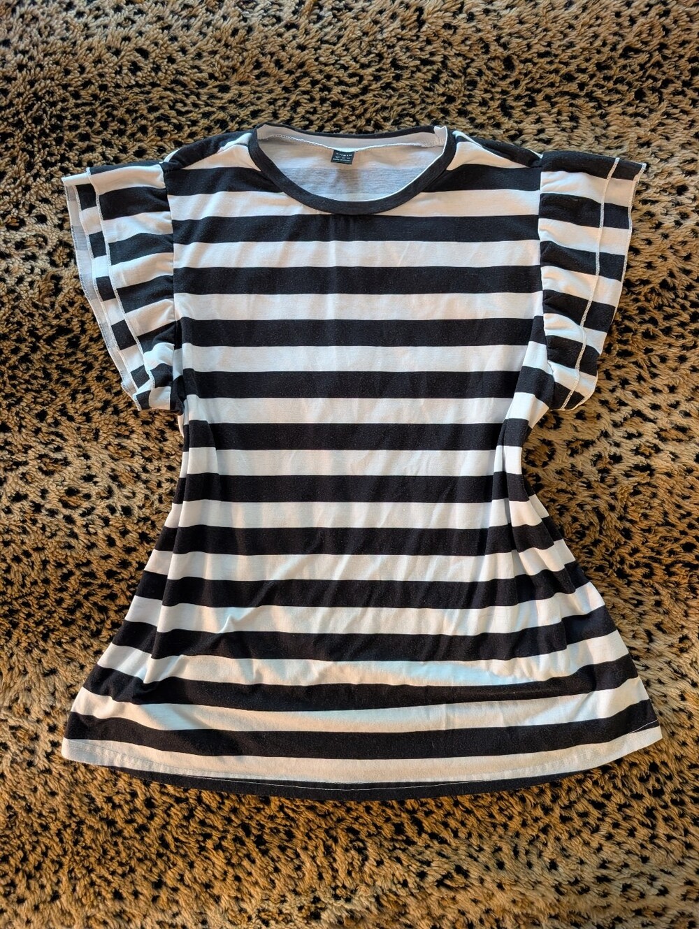 SHEIN Black & White Striped Ruffle Sleeve Tee
